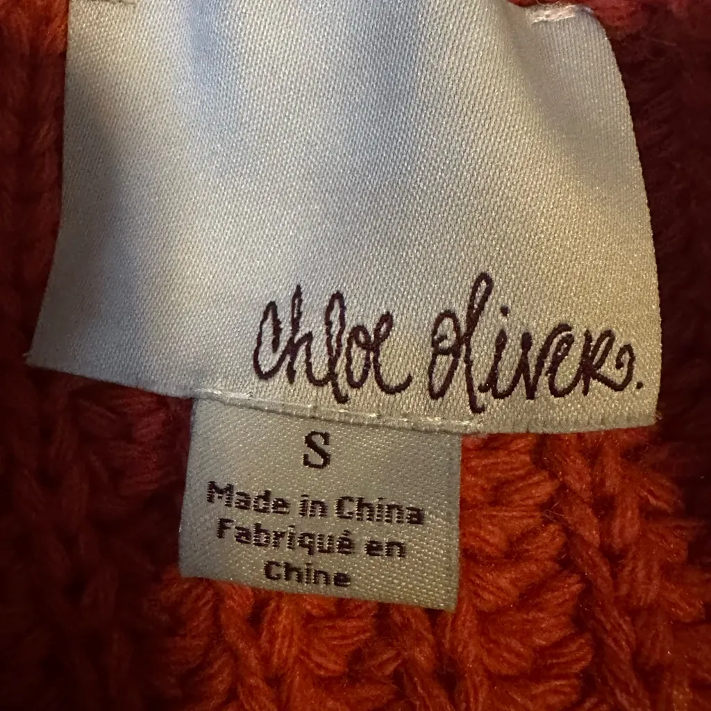 Chunky Knit Fisherman Wool Blend Anthropologie Chloe Oliver Orange Size Small - Image 7