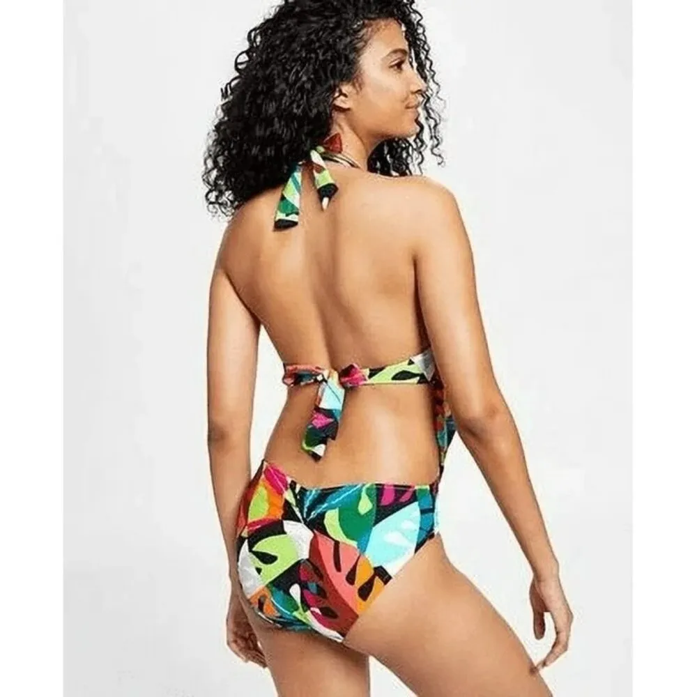 Bar III Tropical Dreams One Piece Swimsuit Multicolor Halter Cowlneck Size S - Image 2