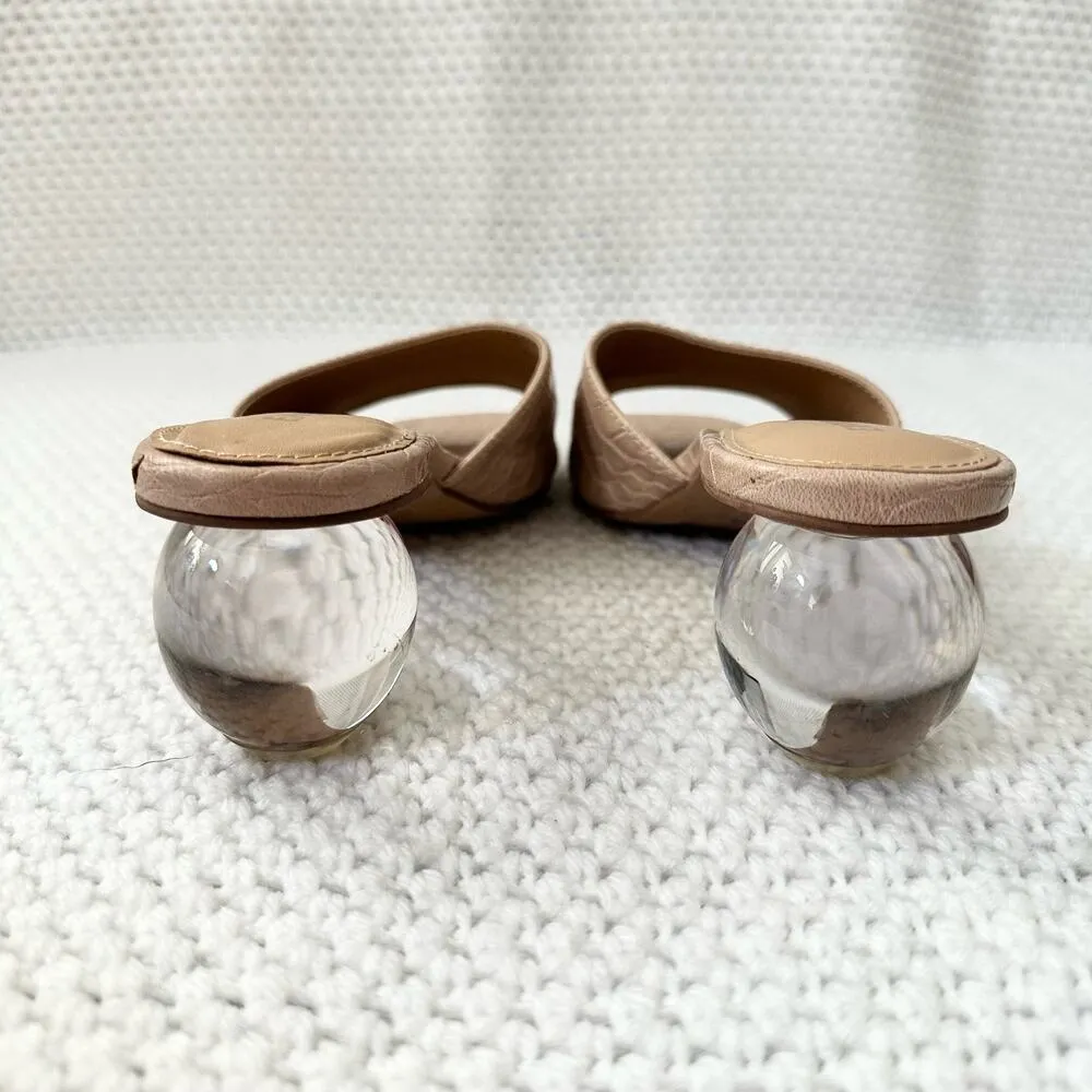 Express Crystal Ball Faux Beige Nude Croc Embossed Slide Low Heel Sandals 6 - Image 9