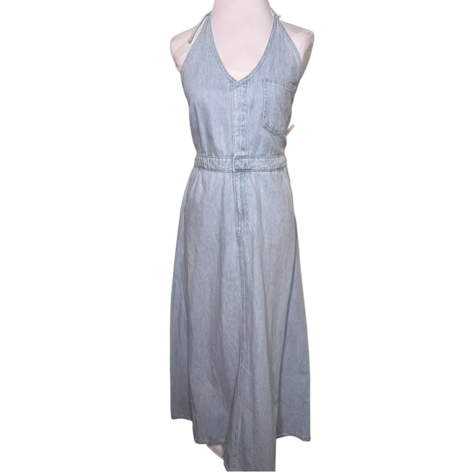 Universal Thread Light Wash Denim Halter Style Maxi Dress Size 12 - Image 3