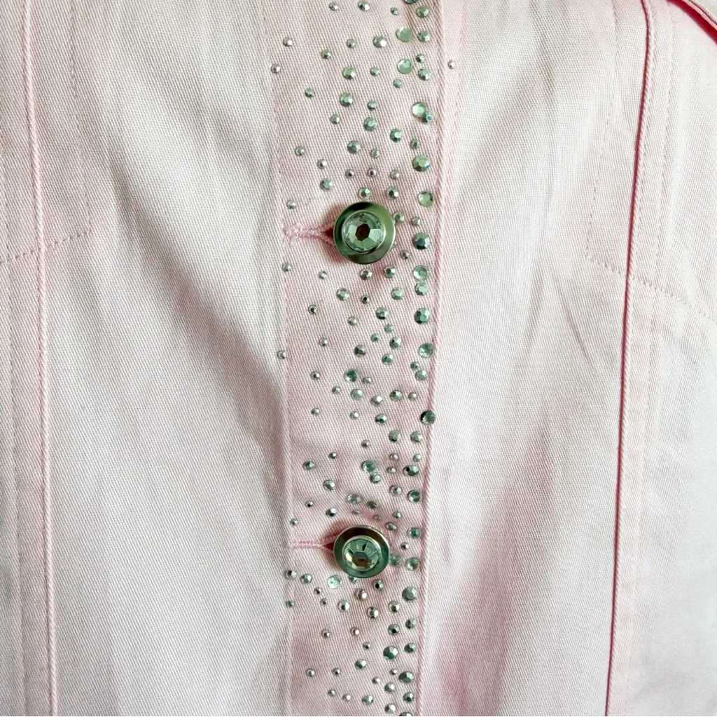 Quacker Factory Bedazzled Light Pink Jean Vest Womens Size XL Sparkle Cowgirl - Image 7