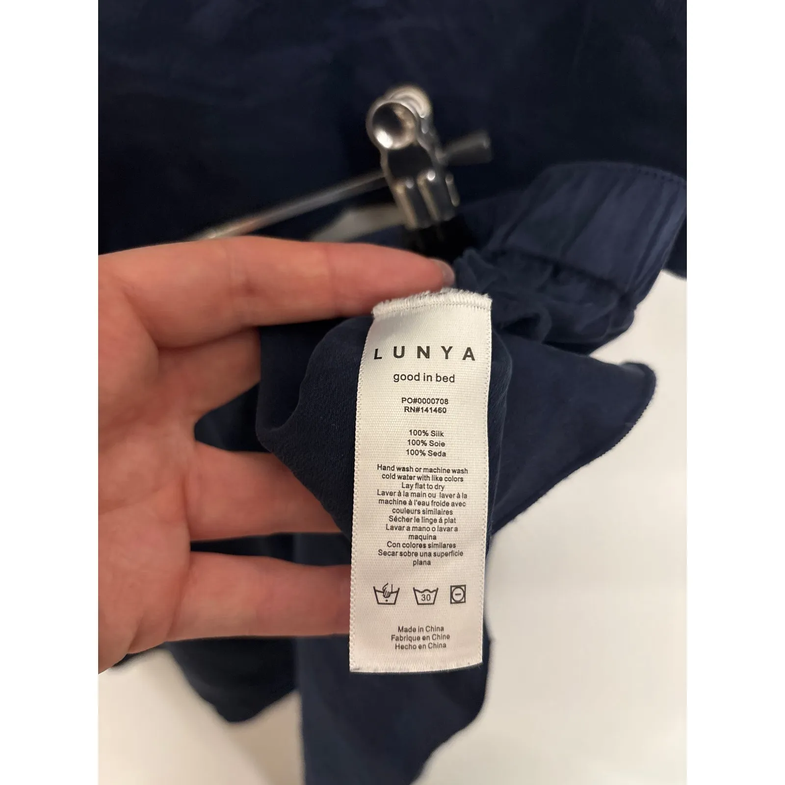 Lunya Pajama Set Womens Large Washable Silk Tank Shorts Deep Navy Blue Sleep PJs - Image 9