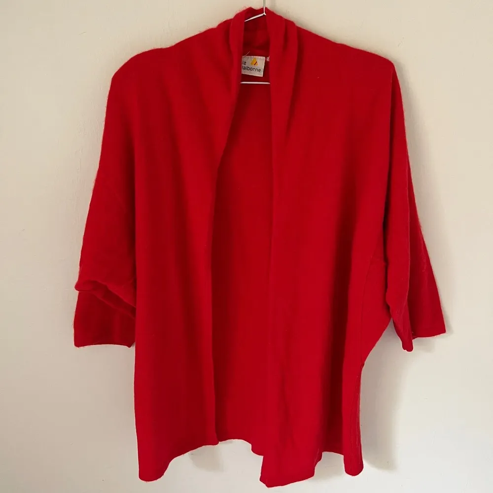 Vintage Liz Clairborne Lambswool Angora Rabbit Hair Red Open Cardigan Sweater - Image 3