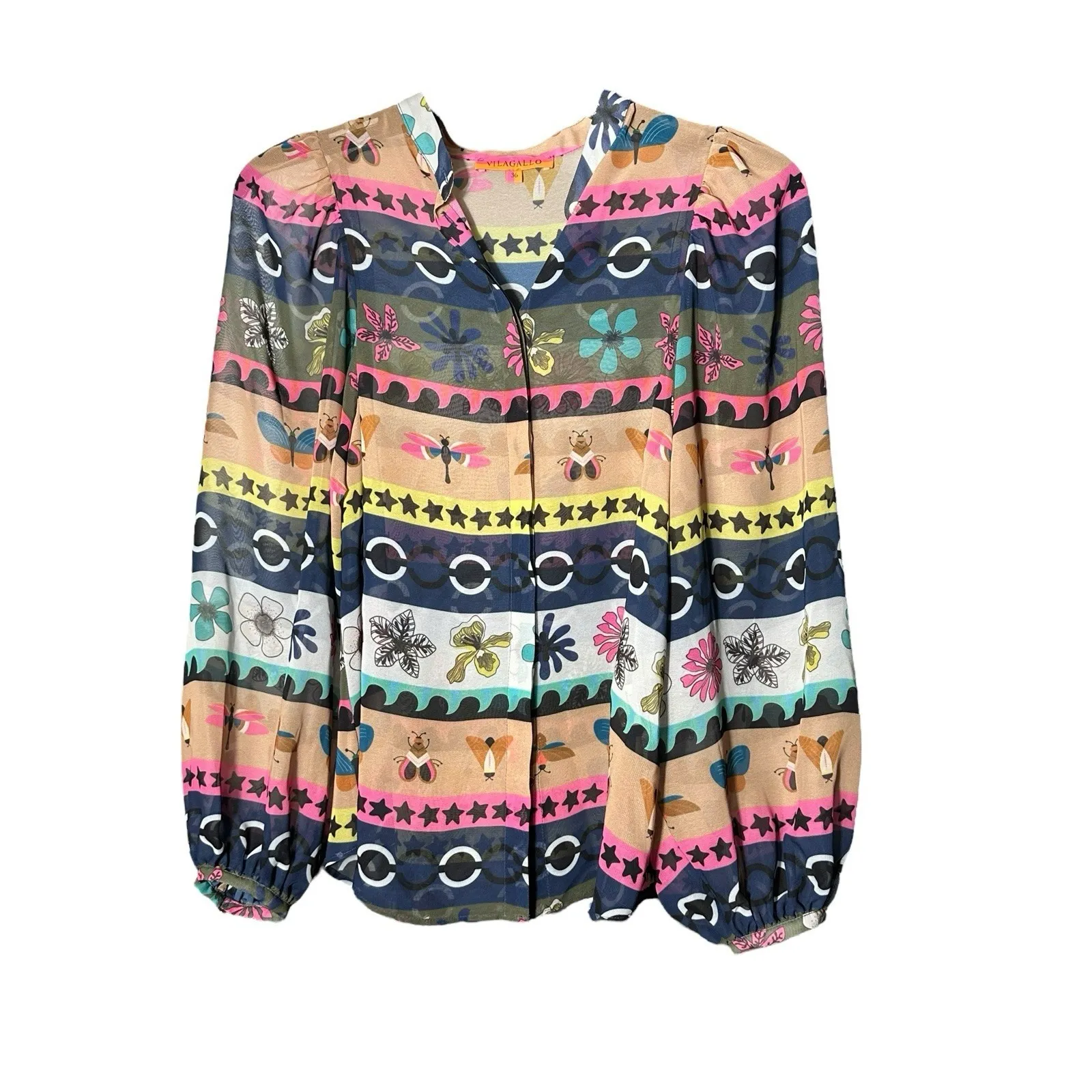 Vilagallo Barney & Stella‎ Chiffon Women's Floral Dragonfly Top Small 36 #Y8 - Image 5