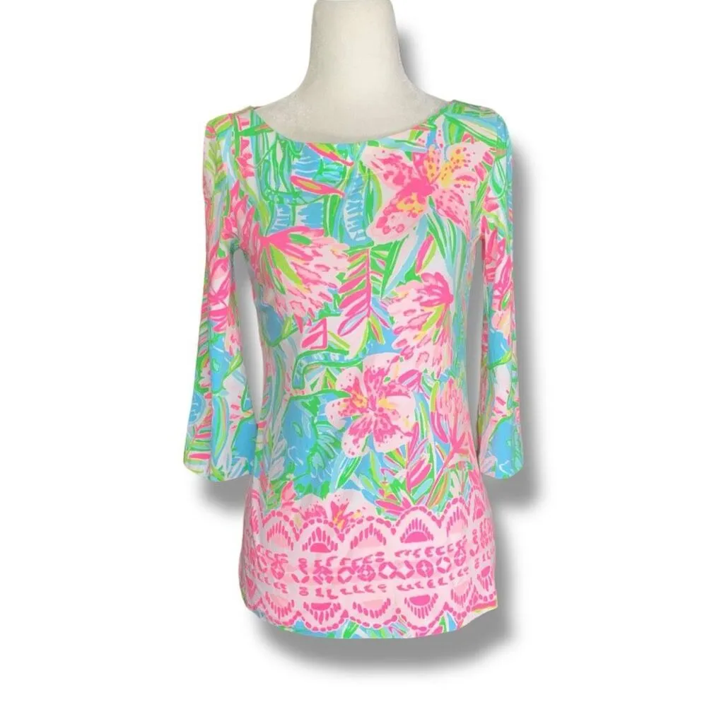 Lilly Pulitzer Waverly Top Pop Up Lilly Of The Jungle Pink Open Keyhole XXS - Image 8