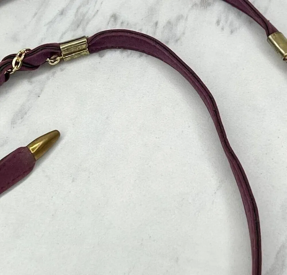 Purple Faux Suede Gold Tone Chain Woven Tie Belt One Size OS - Image 10