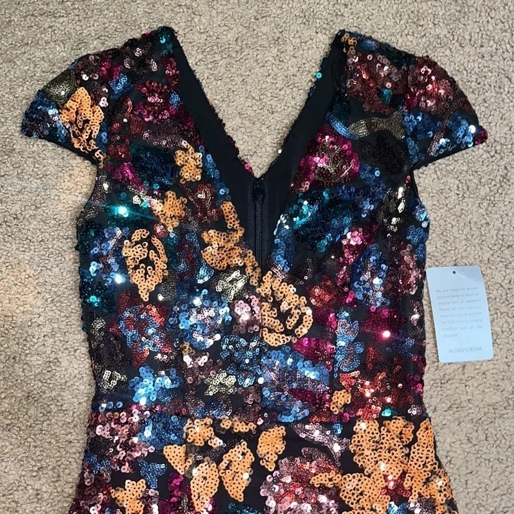 Dress the Population Allison Floral Sequin Sheath‎ Cocktail Dress Tangelo XXS - Image 5