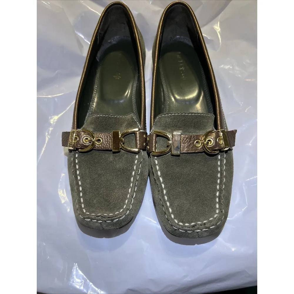 Nickels Solstice Olive Green Suede Gold‎ Trim Slip - Image 5