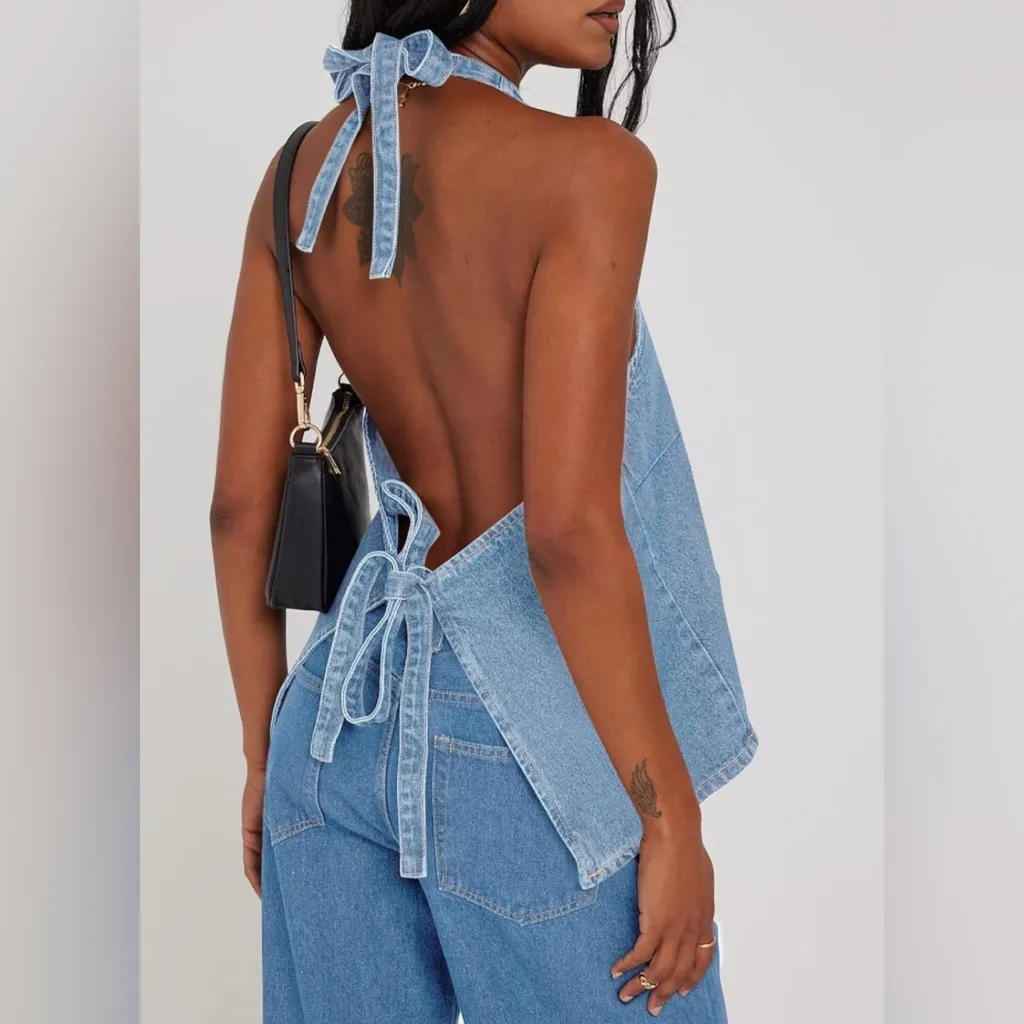 Denim Halter Top Blue - Image 2