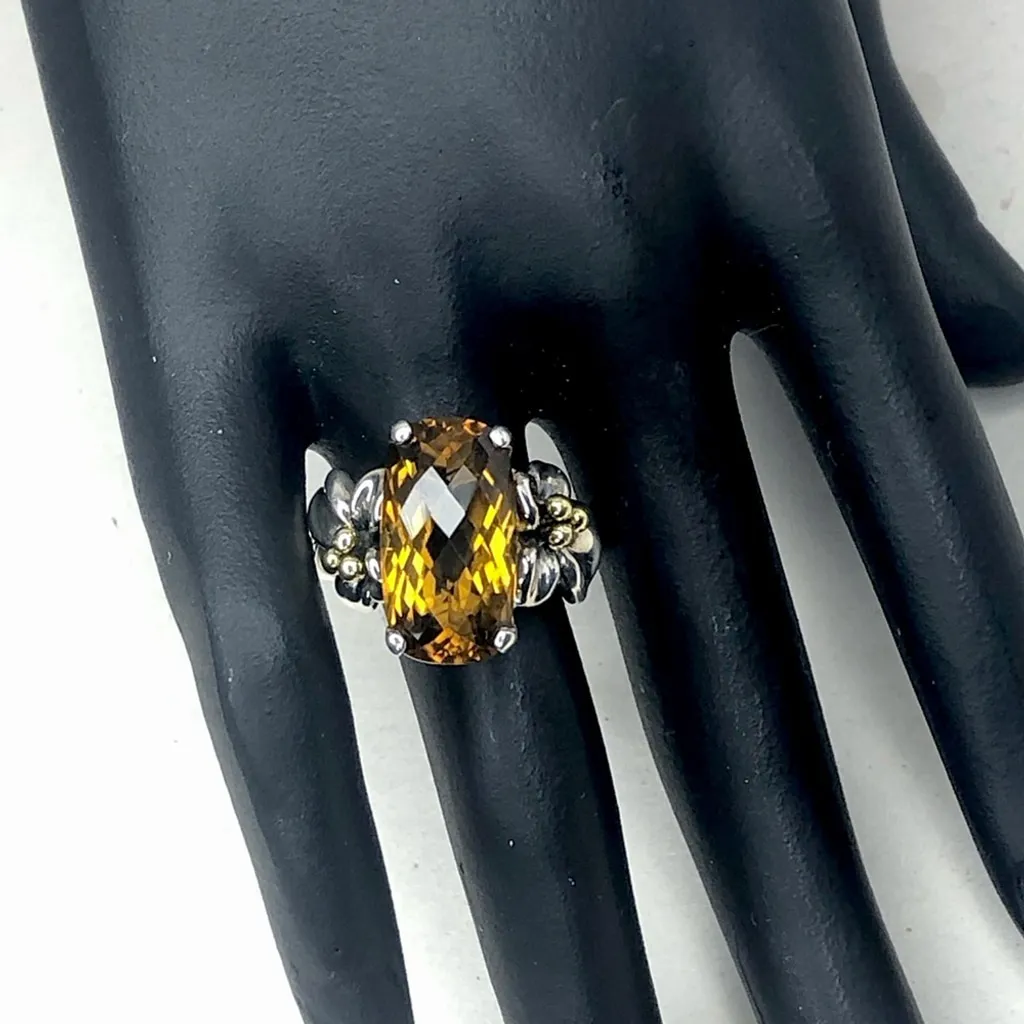 ANN KING Whiskey Topaz Floral 18k Yellow Gold 925 Sterling Silver Ring - Image 5