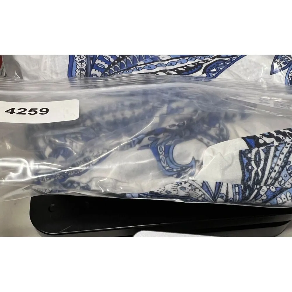 Chicos Blouse Womens US M Blue White Paisley Cotton Silk Button 3/4 Retro Boho - Image 14