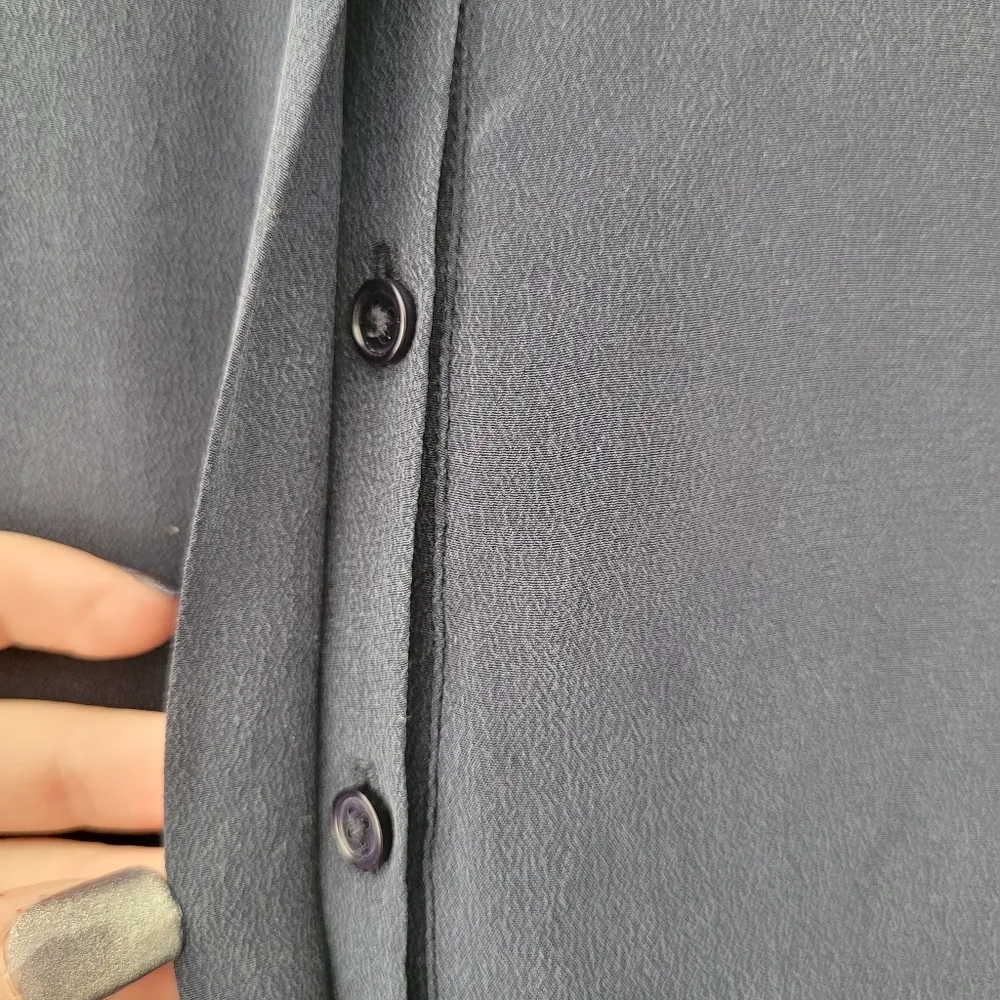 Joie  Navy Button Front Silk Short Sleeve Blouse - Image 3