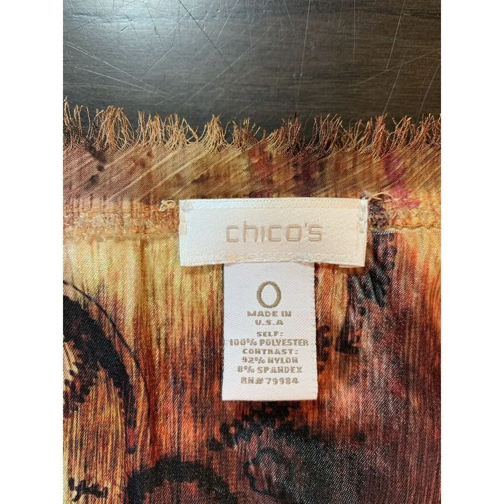 Chicos 0 Blouse Top Small Brown Floral Stretch‎ Embellished Lace Feathers Shirt - Image 5