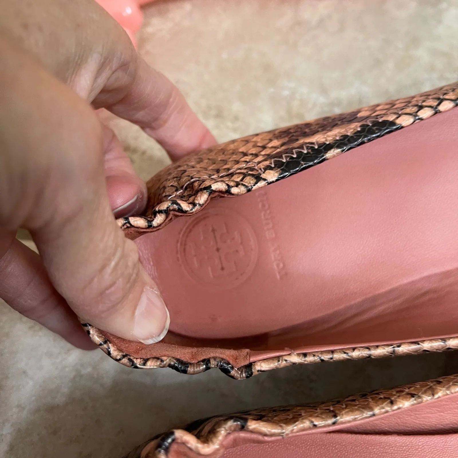 Tory Burch Pink Minnie Travel Snake Print Leather Reva Ballet Flats Size 8 - Image 3