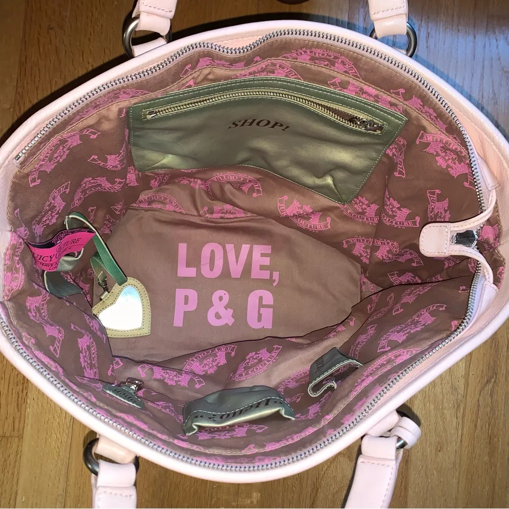 Juicy Couture Pam Gela Velour Dark Purple and Pink Leather Large Tote Bag - Image 5