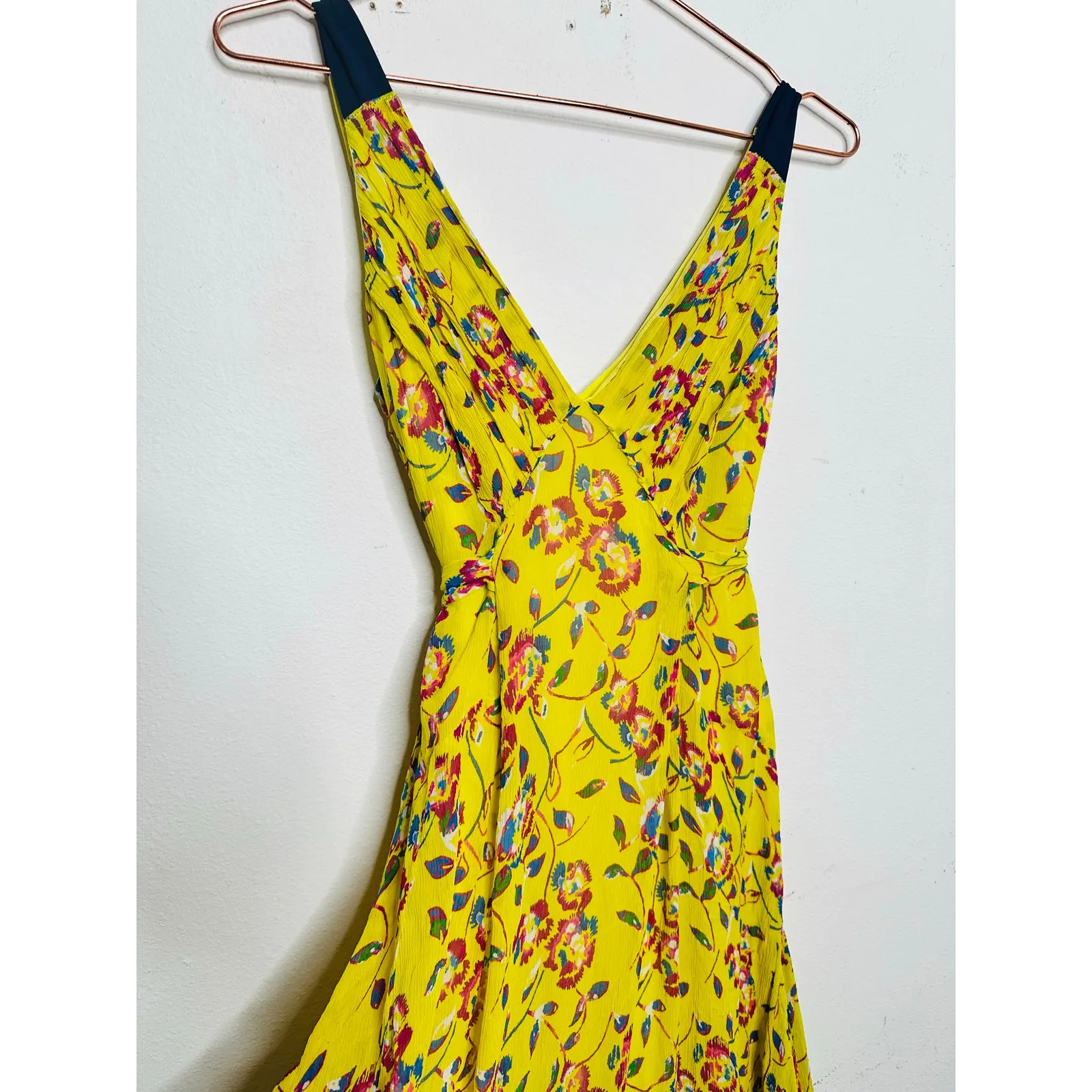 TANYA TAYLOR Yellow Navy Floral Pleated Printed 100% Silk Garden Everly Dress 2 - Image 9