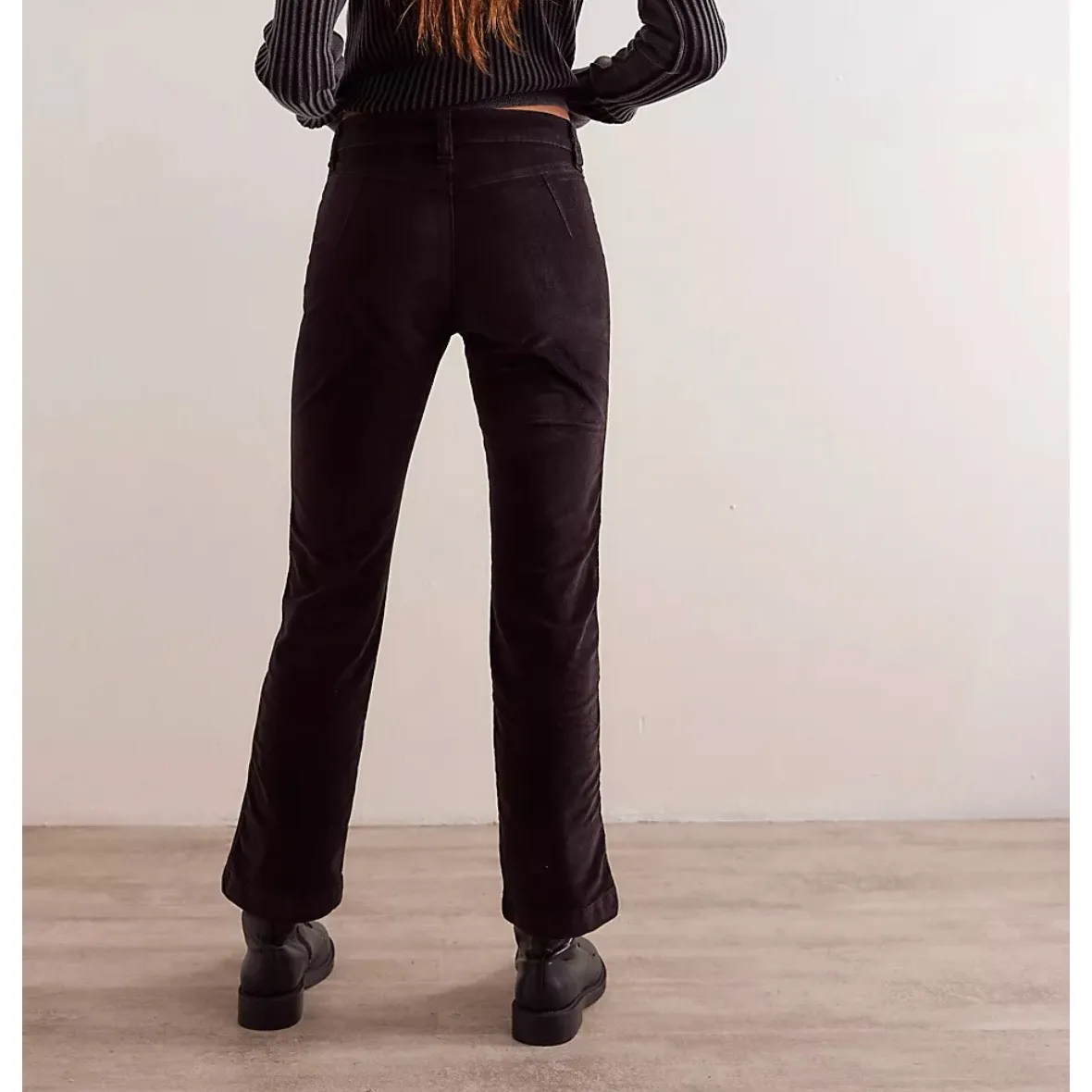 Free People High Time Velvet Kick Flare Pants Black Corduroy Wide Leg Size 6 - Image 2