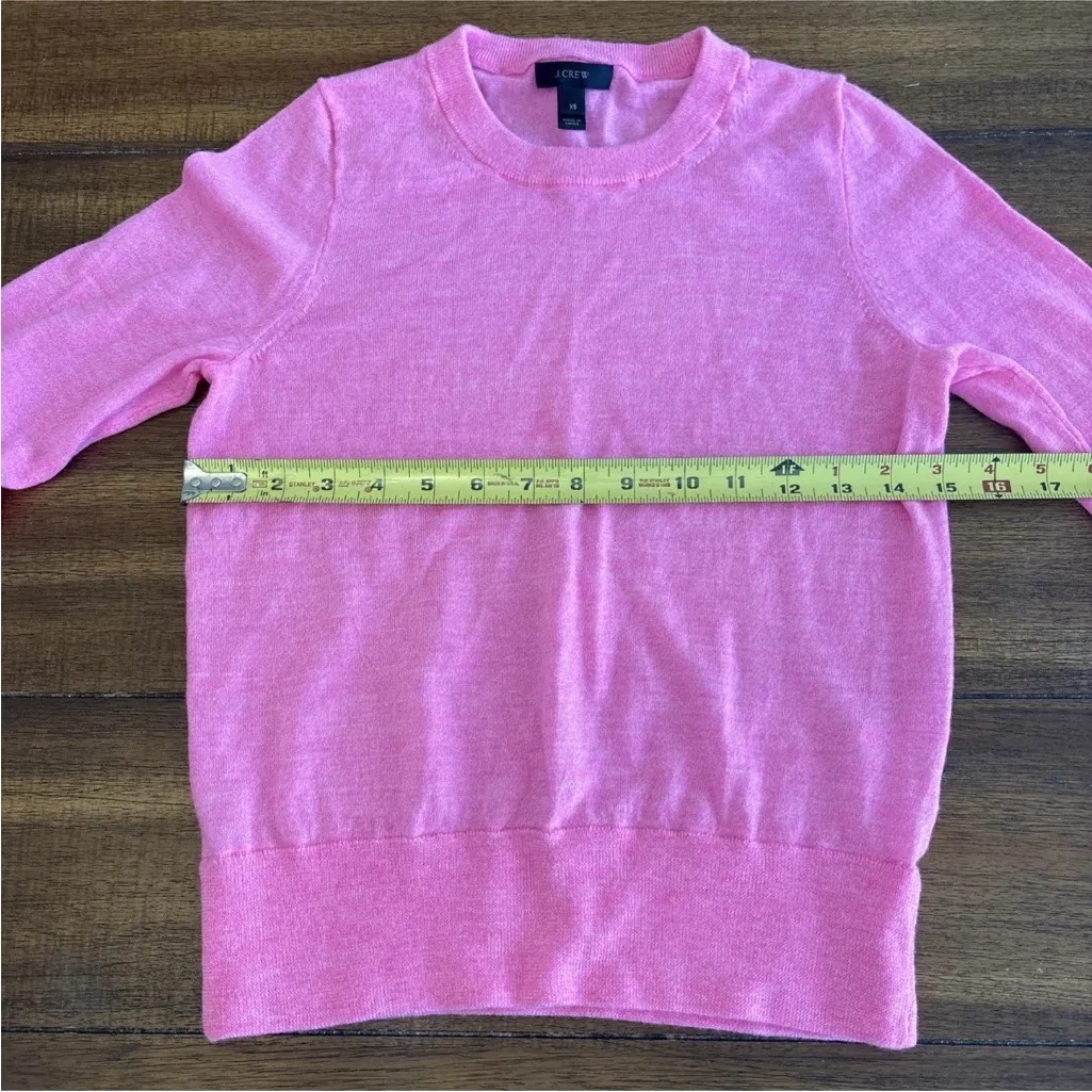 J. Crew Women's Hot Pink Merino Wool Crewneck Thin Knit Long Sleeve Size XS - Image 7