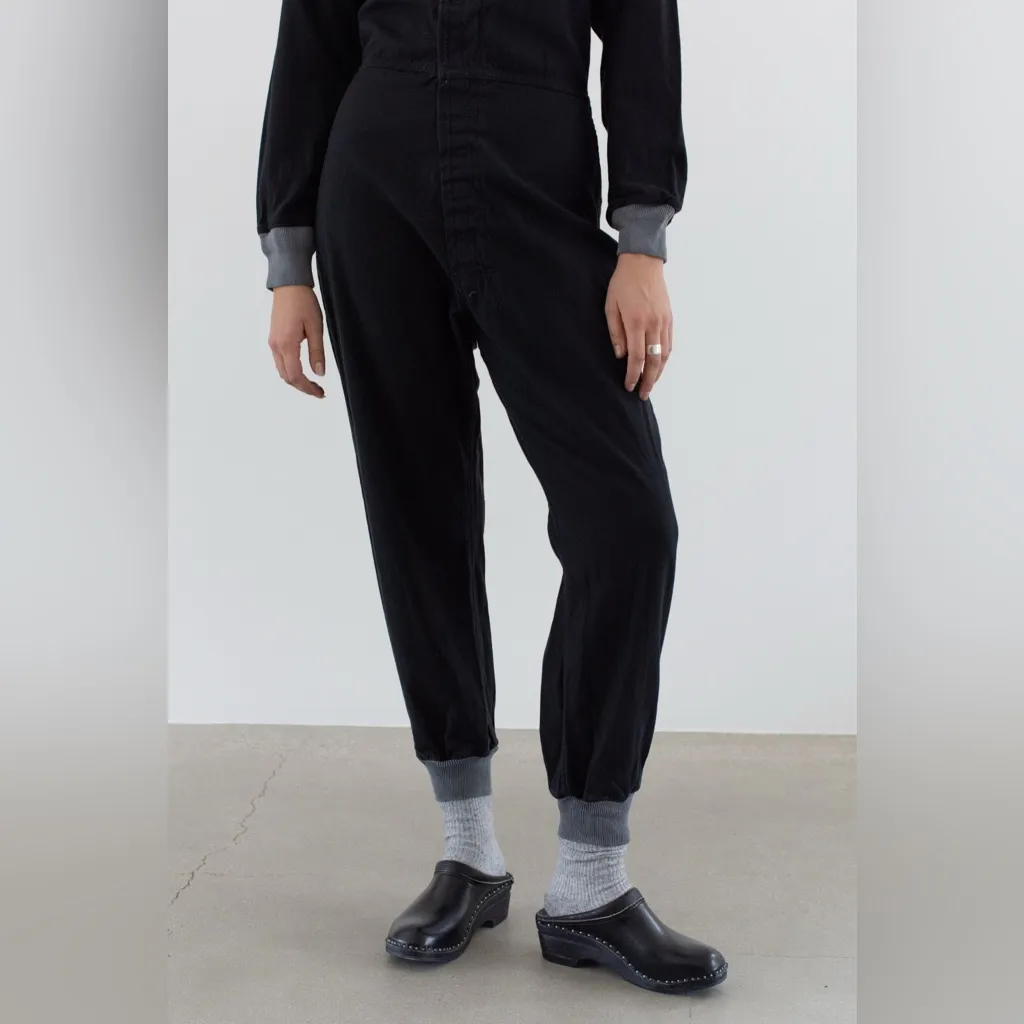 Vintage Overdye Hook & Loop Washed Black Coverall Utilitarian Jumpsuit sz Med - Image 5