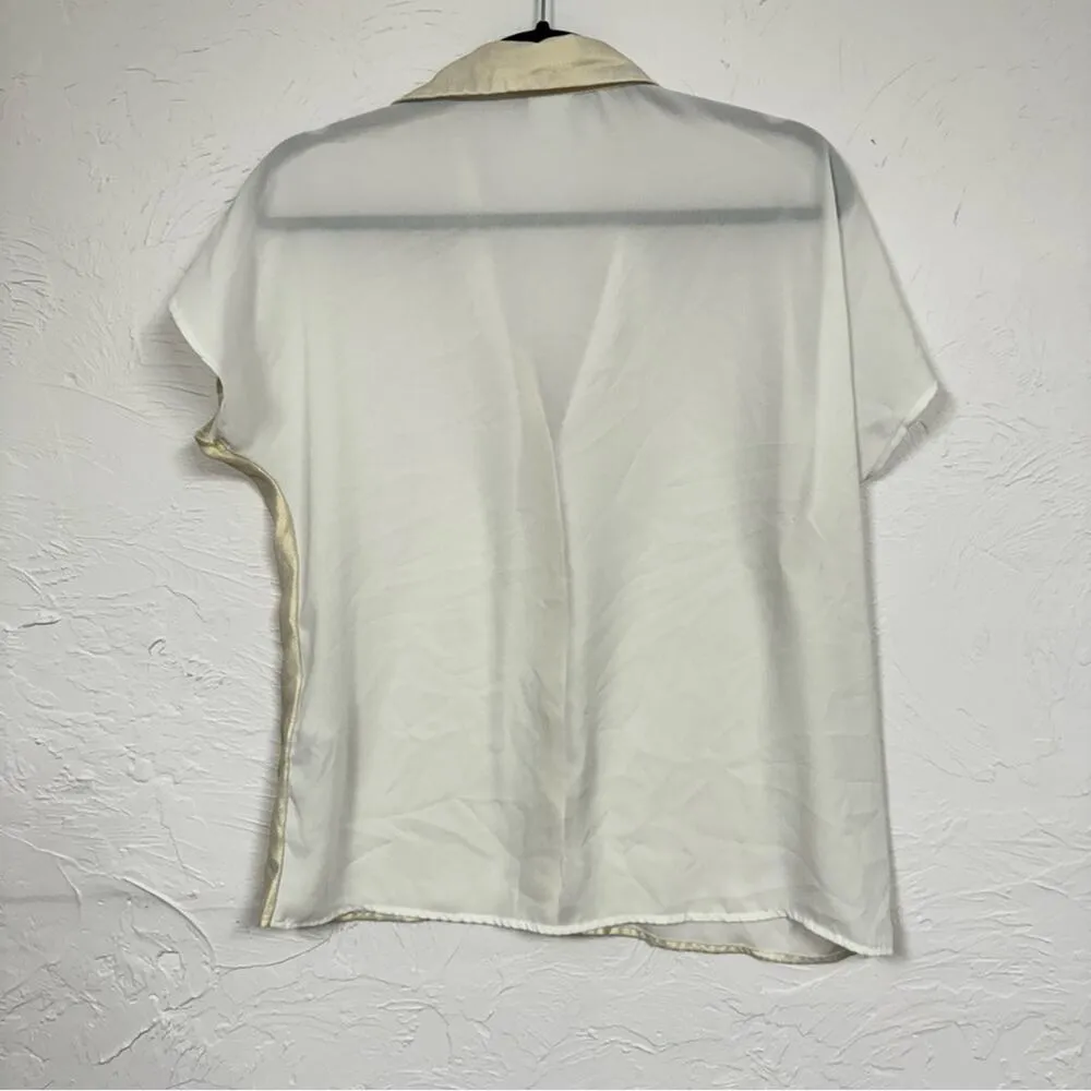 Vero Moda Gold Sparkle Short Sleeve Button Down Shirt Womens M Boxy Fit Slouchy - Image 10