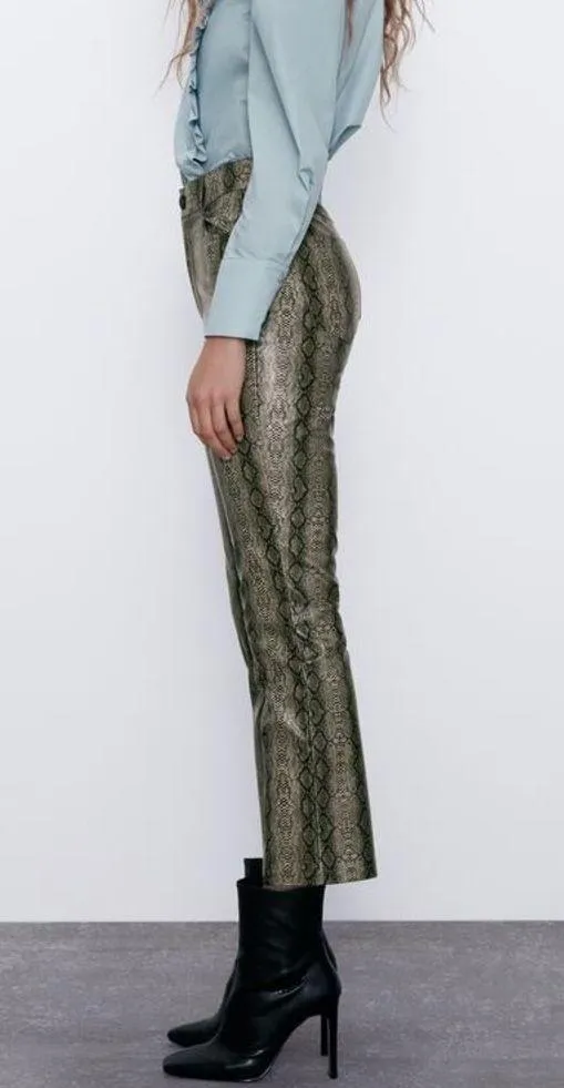 Zara SNAKESKIN PRINT MINI FLARE TROUSERS Sz S NEW - Image 4