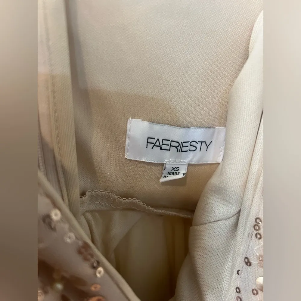 FAERIESTY Gorgeous Plunging Neck Cascading Ruffle Hem Sequin Dress Size XS - Image 5