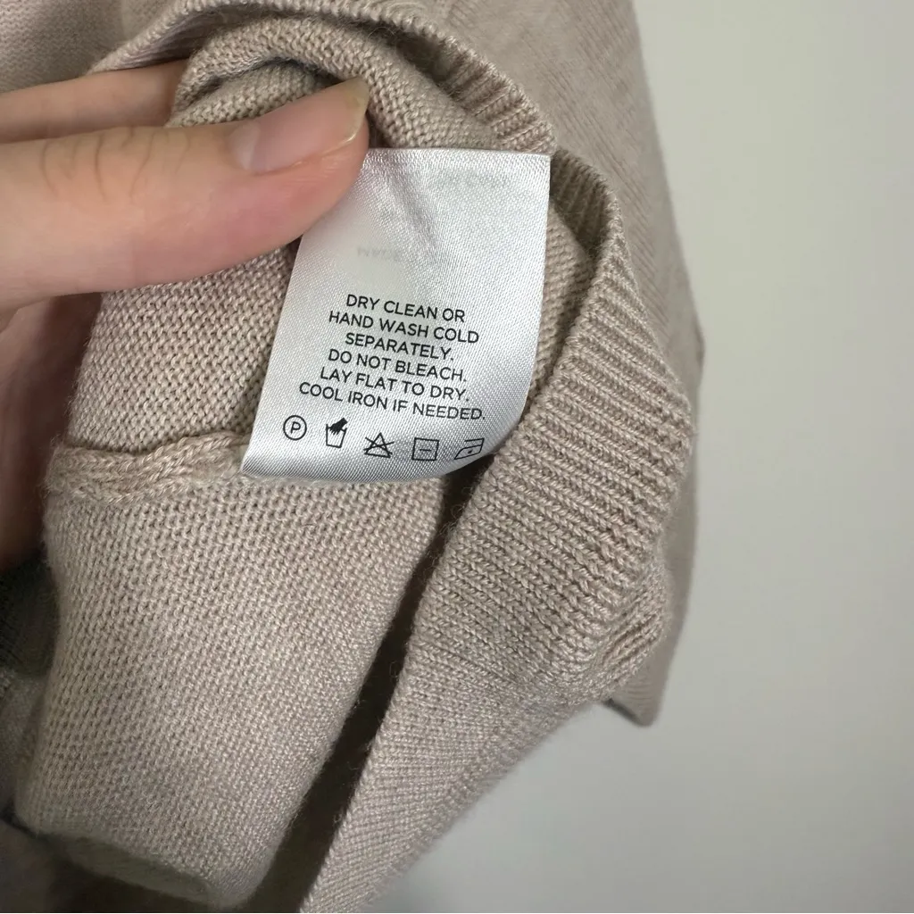 The Reset R Label 100% Wool Puff Sleeve Split Neck Sweater Beige Cream Medium Tan - Image 6