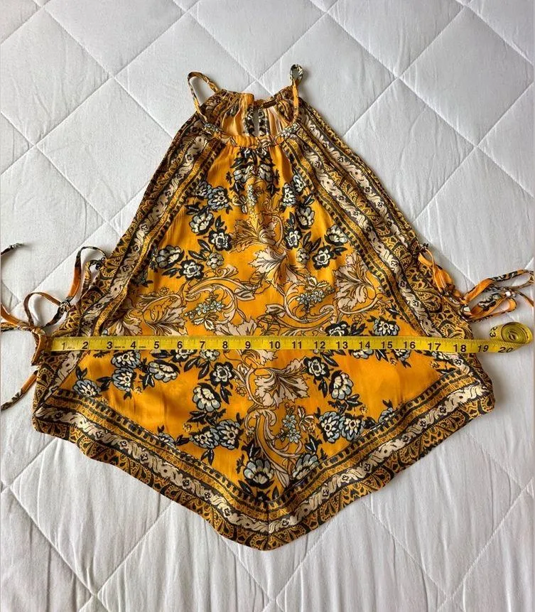 Sofia Floral Print Halter Crop Top - Golden Yellow - XS - Image 9