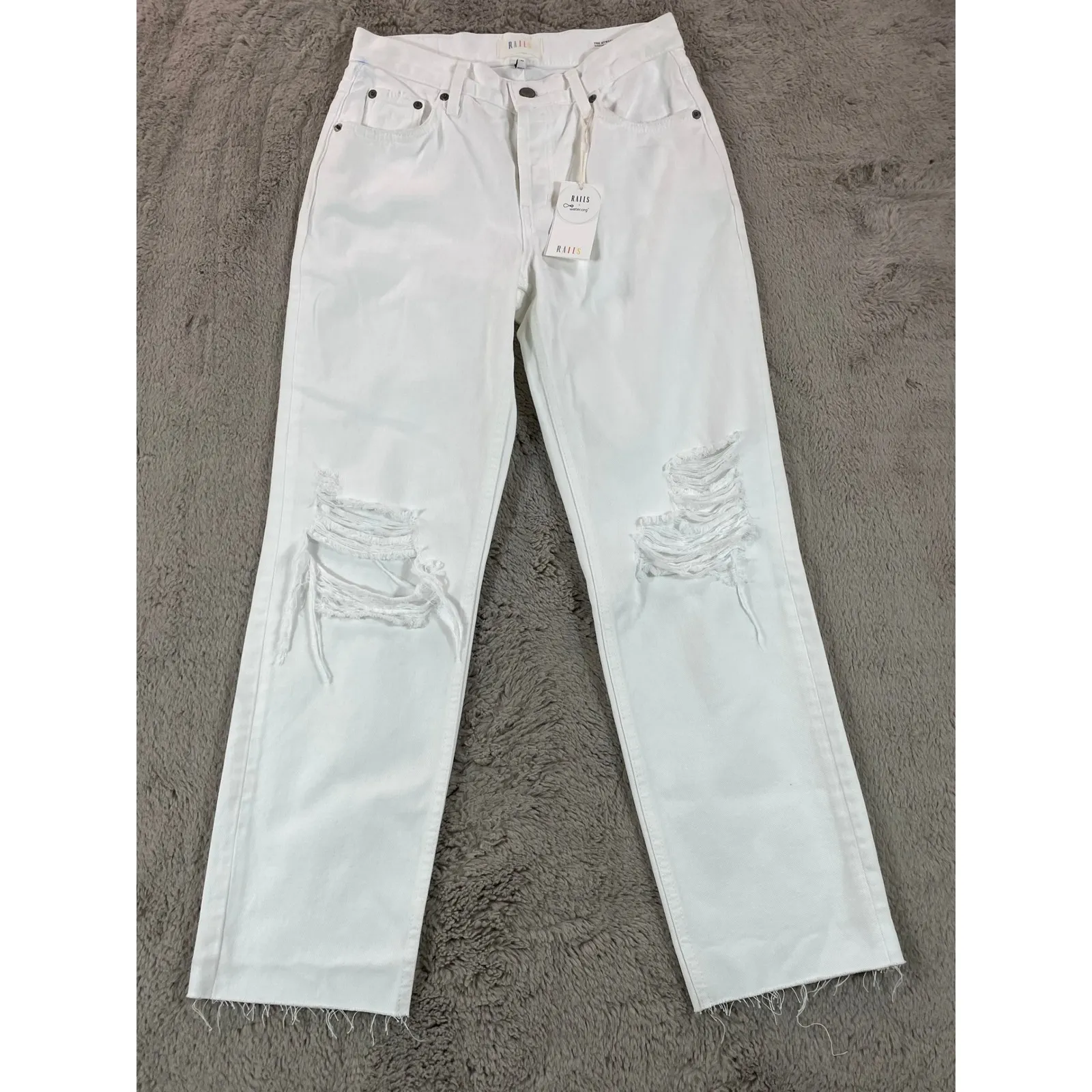 NWT Rails‎ Atwater Blanche Distressed White Slouchy Straight Leg Jeans School 25 - Image 3