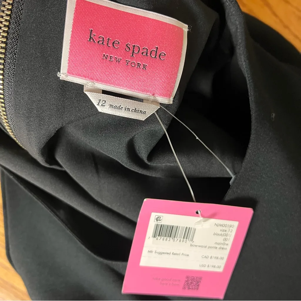 Kate Spade Black Dress with White Bow Belt NWT - Image 7