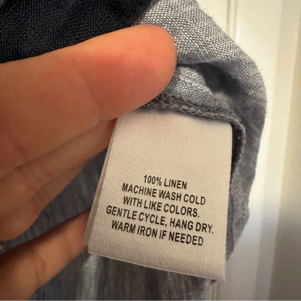 UNTUCKit Linen Chambray Contrast Trim Tunic Top Womens 10 Long Sleeve Blue - Image 5