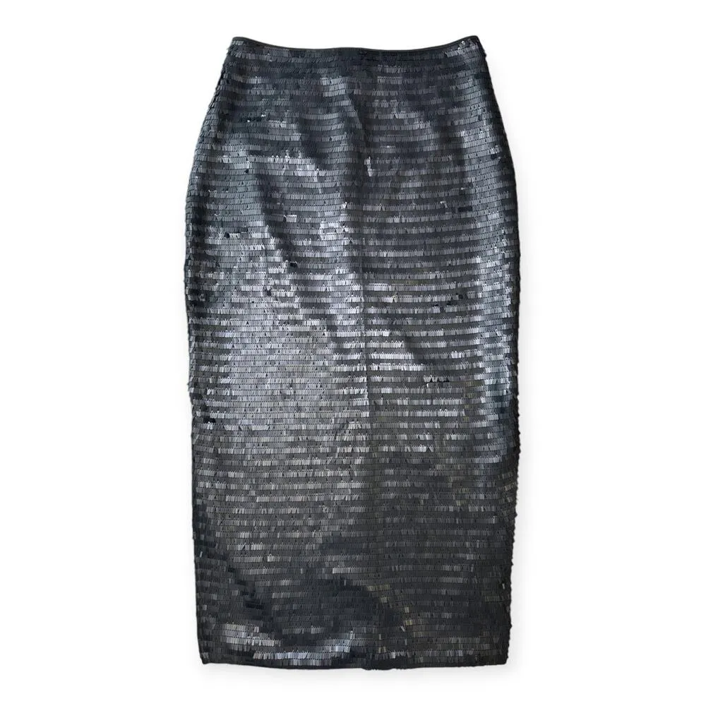 Karina Grimaldi | S | Hayve Black Shingle Sequin High Side Slits Midi Skirt - Image 3
