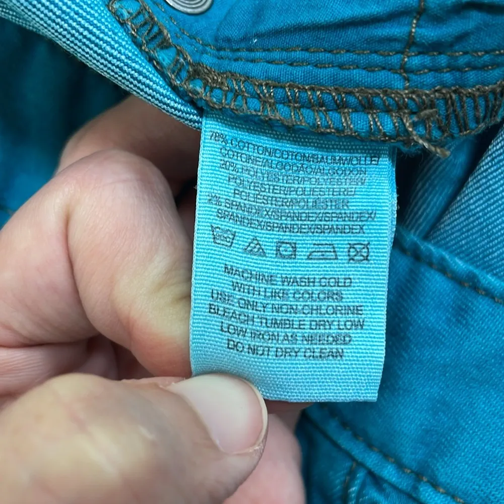 FREE PEOPLE Low Rise Skinny Jeans Y2K in Teal Turquoise Color Pop Size 26 - Image 10