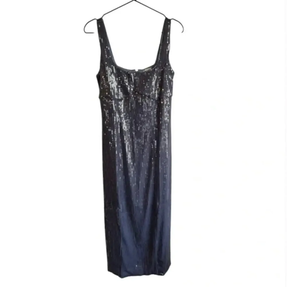 Pilcro Sequin‎ Slim Midi Dress Blue Gray Large Anthropologie - Image 4