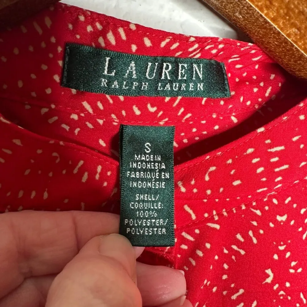 Lauren Ralph Lauren Red Speckled‎ collarless pullover blouse Sz S - Image 6