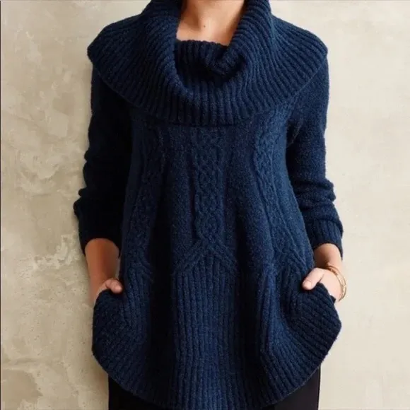 ANTHROPOLOGIE Angel of the North Cable Boucle Cowl Longsleeve Blue Sweater L - Image 4