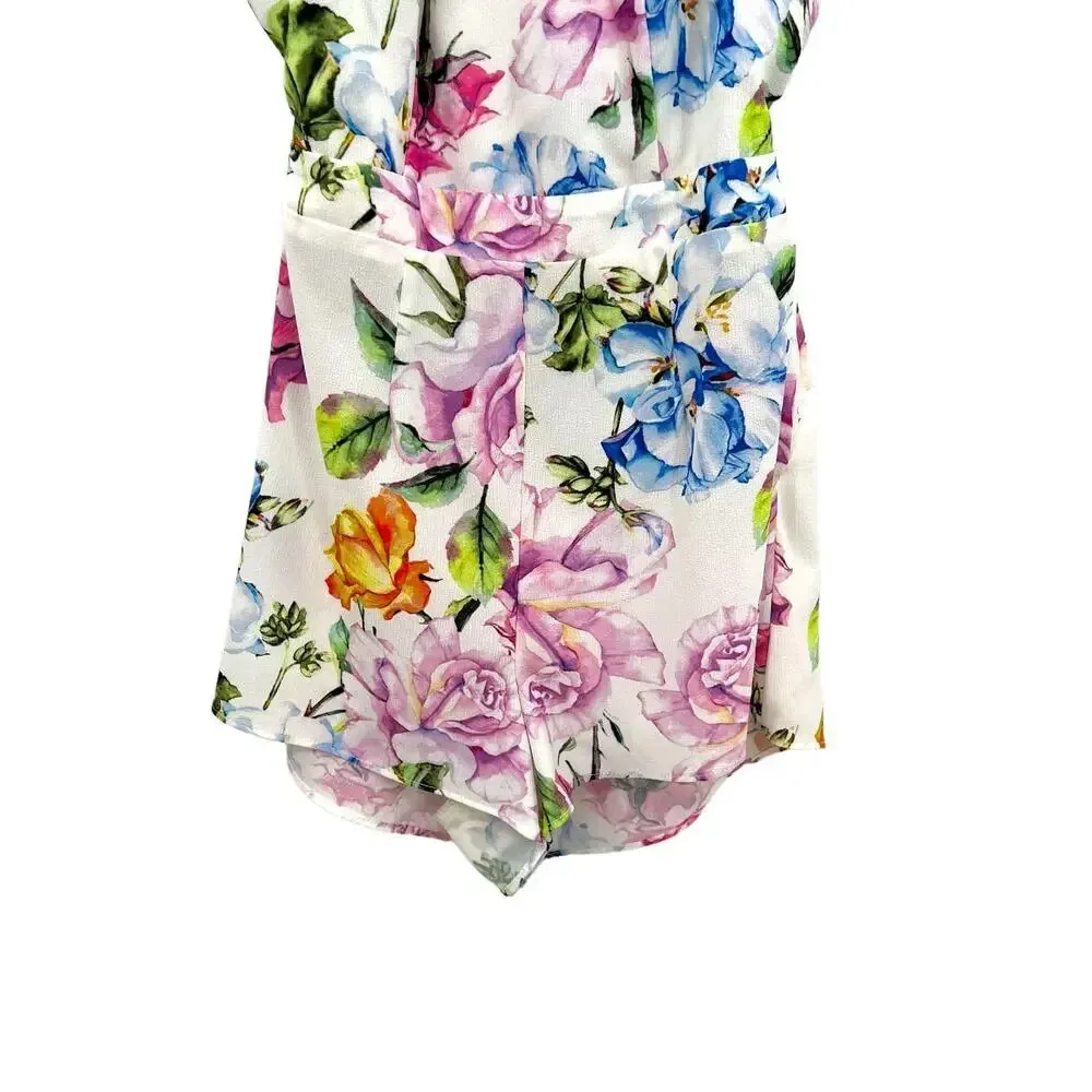 Show Me Your Mumu Afton Tie Back Romper Bright Floral Stretch White‎ Size Small - Image 5