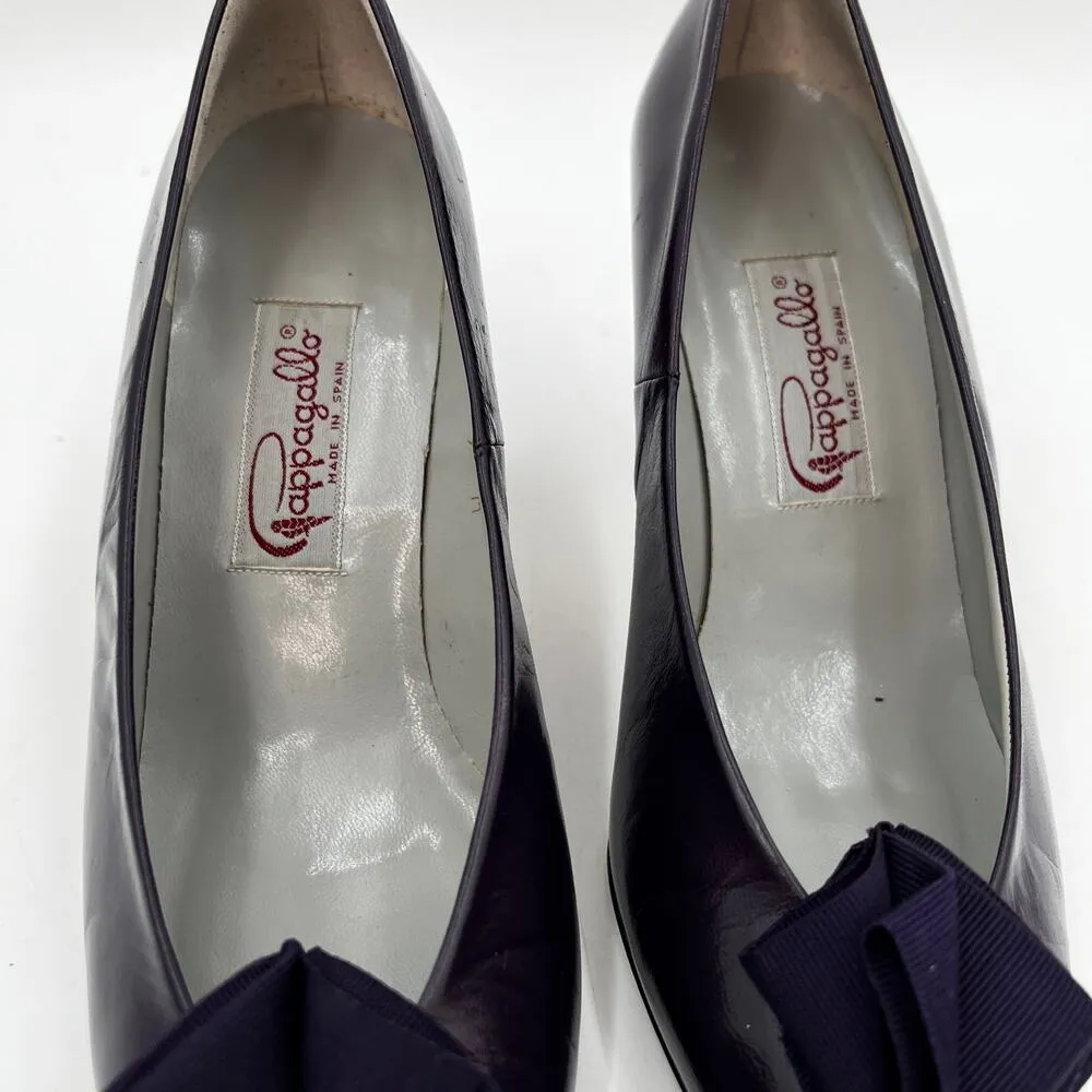 Vintage 80s Papagallo Purple Leather Heels Pointy Toe Ribbon Detail Court Shoe Size 9 - Image 3