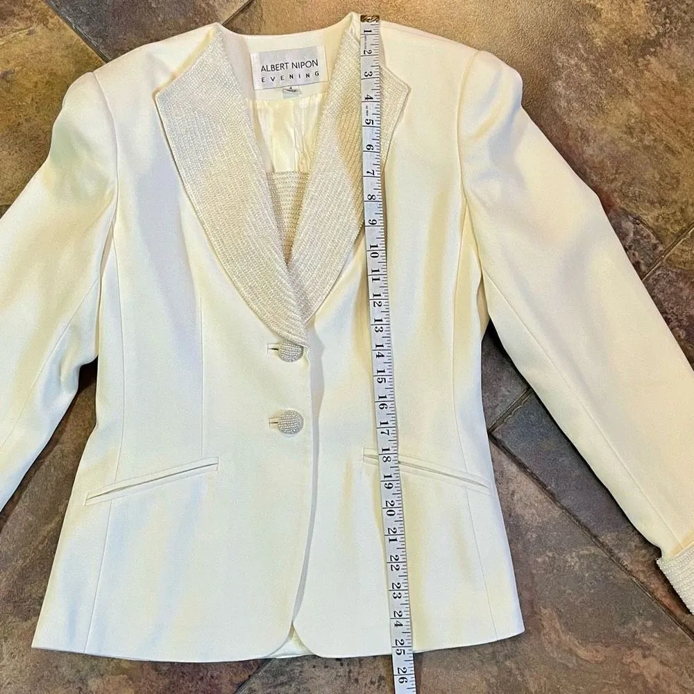 Albert Nipon Evening Cream Beaded Women’s Blazer Size 4 - Image 8