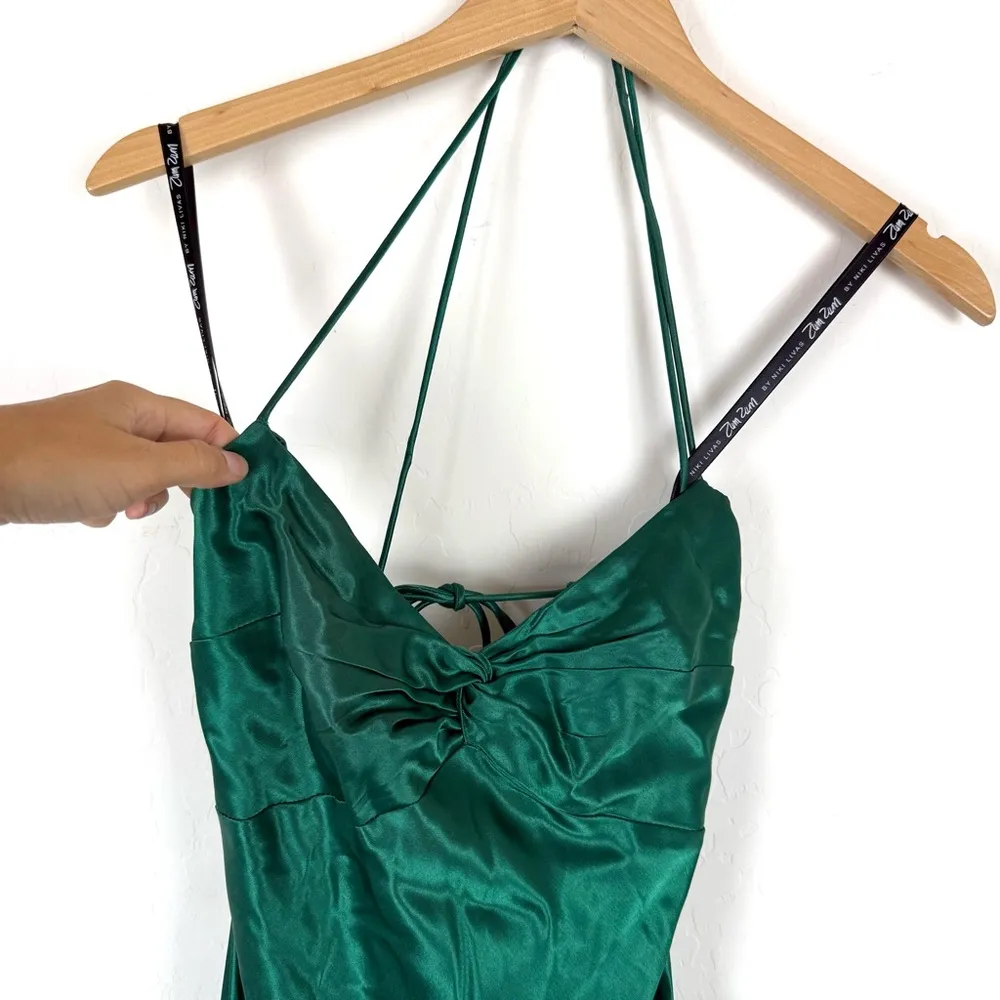 Vintage Zum Zum by Niki Livas Emerald Green Satin Halter Evening Gown Prom Dress Size 6 - Image 5