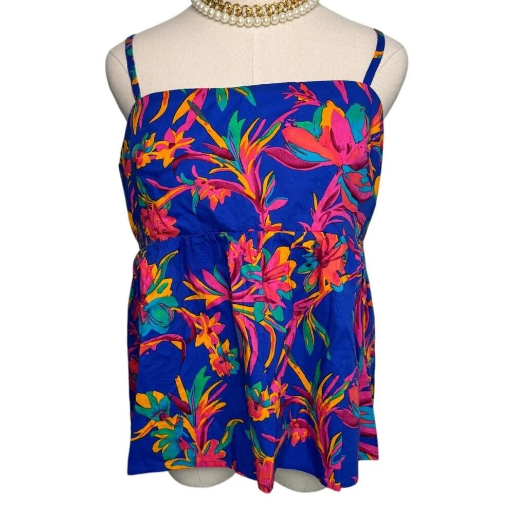 J.Crew Factory Tie Back Strappy Tropical Floral Tank Top blue pink size 12 - Image 3