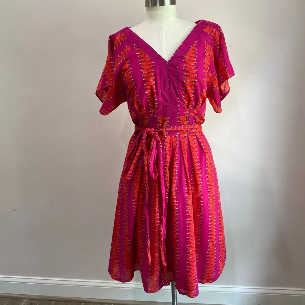 WAYWARD FANCIES Hot Pink Tropical Linear Graphic Print Cotton Voile Dress Sz 10 - Image 3