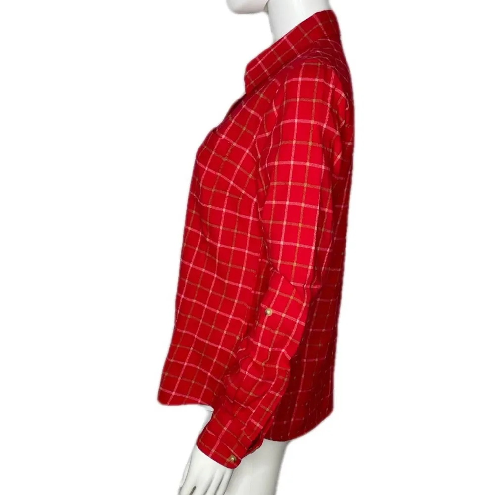 Lucky Brand Women's Red/White Cotton Plaid Button Down Long Sleeve Shirt sz M - Image 4