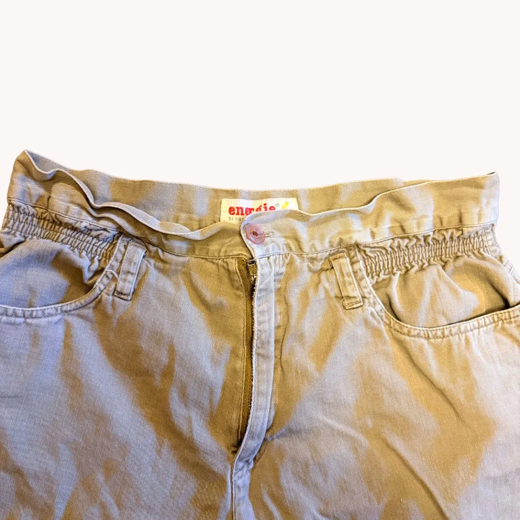 Vintage Y2K Energie Cargo Shorts Khaki Tan Cotton Elastic Waist Size L - Image 4