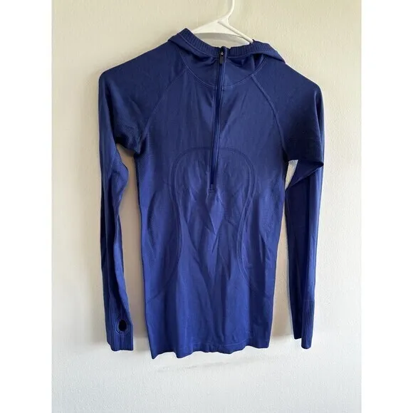 Lululemon Breeze By Long Sleeve With Hoodie Top Shirt Sz 4 Women’s‎ Blue - Image 2