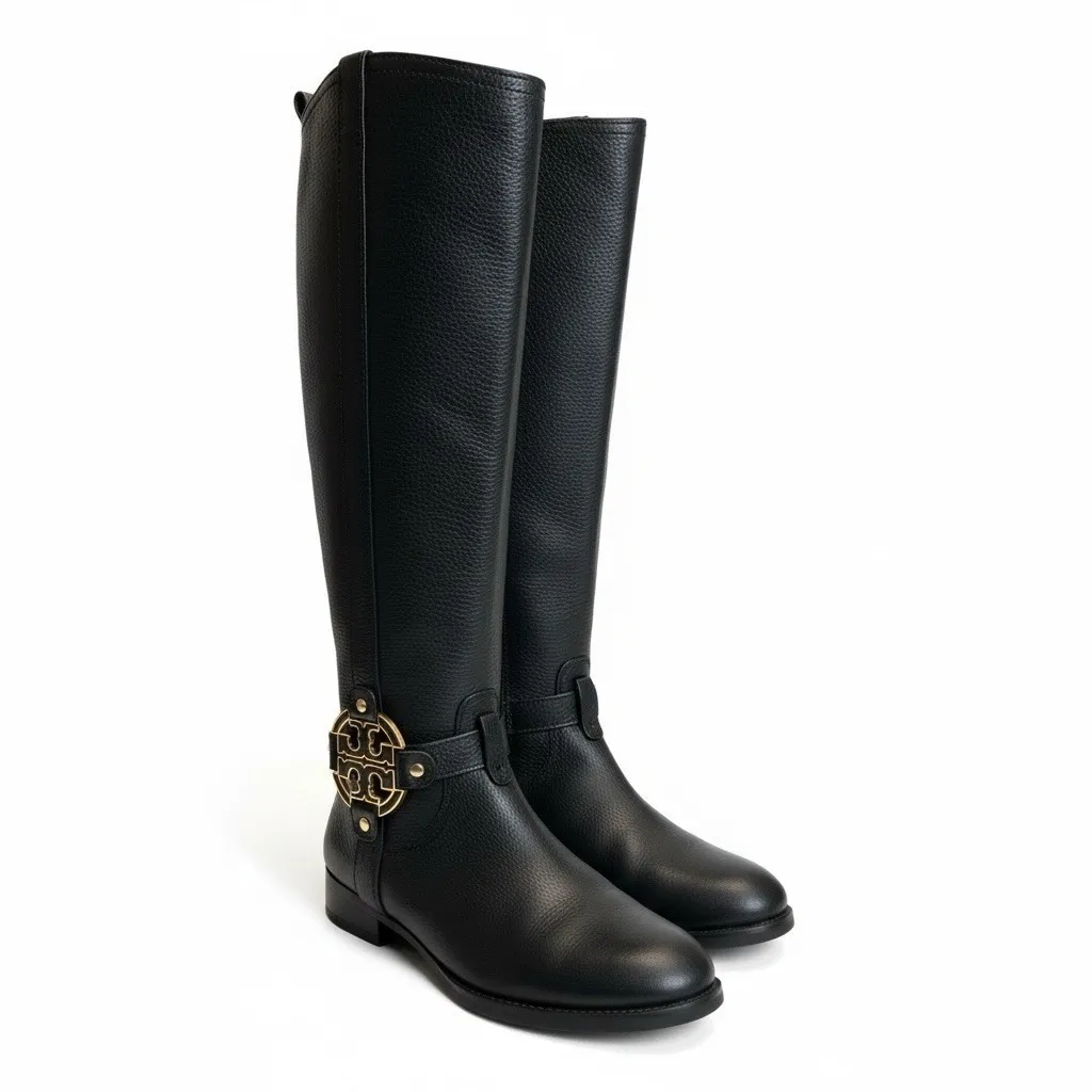 Tory Burch Womens Leather Amanda Tall Riding Boots Size 7  Black Equestrian - Image 2