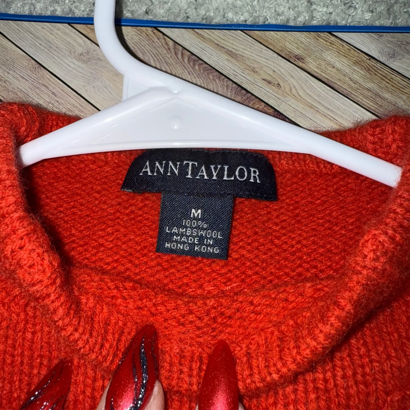 Ann Taylor Lambswool Sweater Red/Orange Floral Mock Neck Knit Top Women M‎ Cozy - Image 2