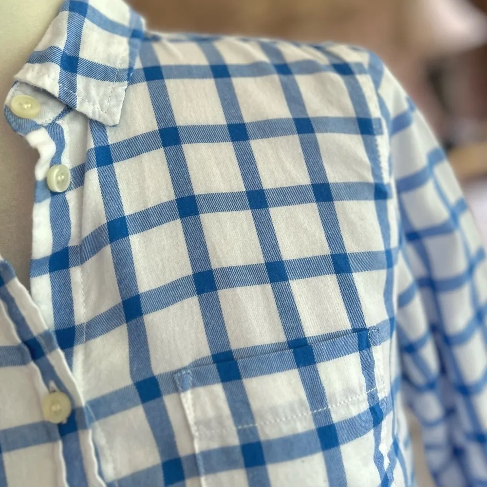 J. Crew Factory Top Shirt Plaid Flannel Blue White XS Preppy Casual Work - Image 4