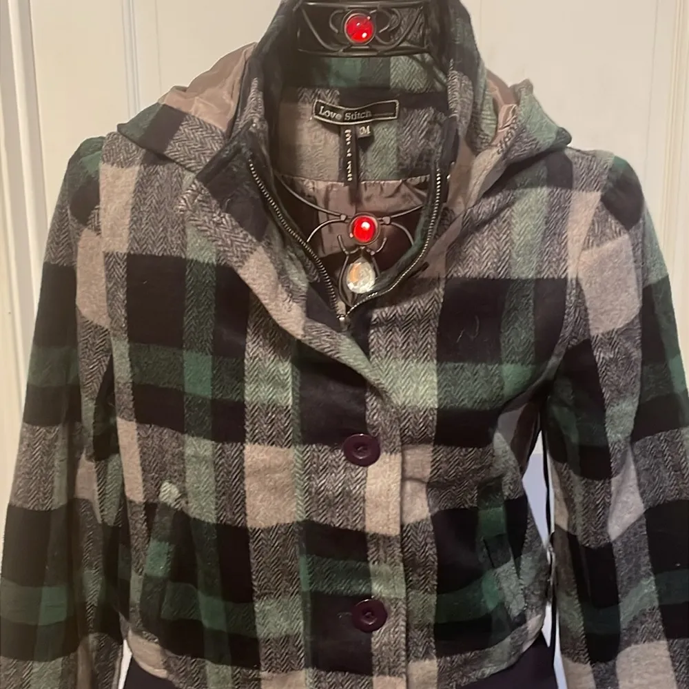 ✅✅✅BOGOHO ✅✅✅Love Stitch Plaid Hooded Jacket - Image 2