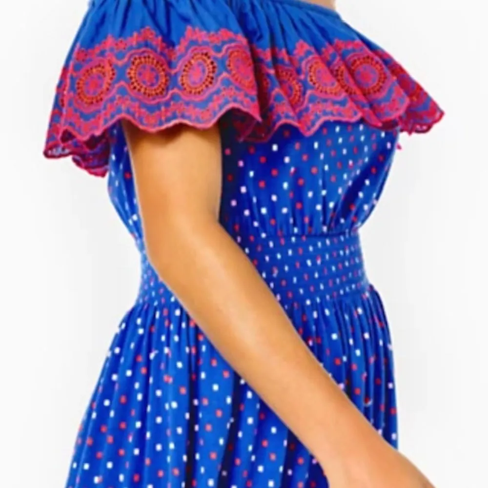 Lilly Pulitzer Kalama Off Shoulder Ruffle Smocked Dress Size XS blue New - Image 2